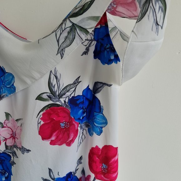 Yoins White Floral Strappy Cold Shoulder Top Sz L - Picture 3 of 7